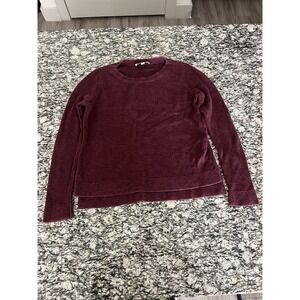 Ann Taylor LOFT Cropped Sweater Womens Large‎ Burgundy High Low Hem Side Slit